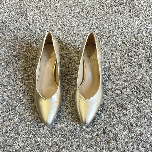 naturalizer gold leather Pumps Block Low Heels Pointed Toe US 4.5 Comfort New - Picture 9 of 9